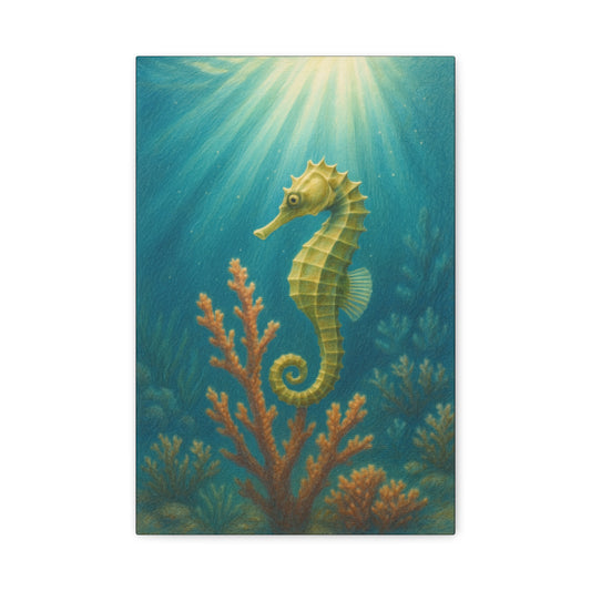 Lámina artística de caballito de mar con paspartú — Lámina artística náutica para pared