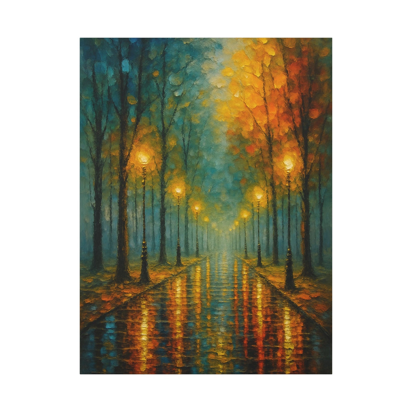 Autumn Street Lanterns Matte Canvas Art — Stretched 1.25"