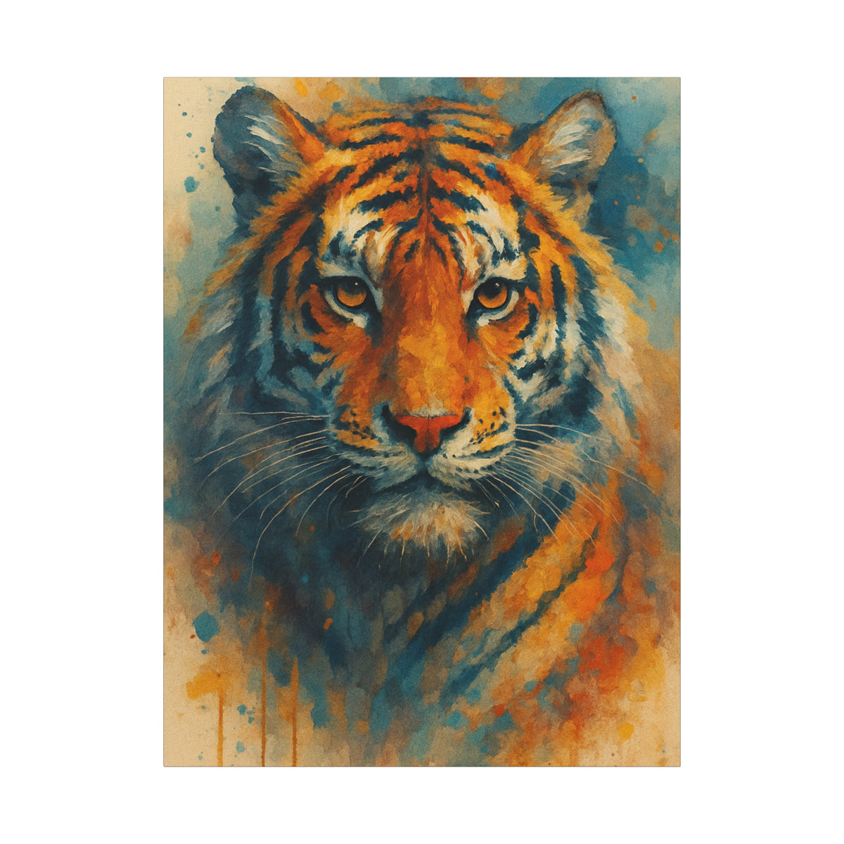 Tigger -Bold Colorful Abstract Animal Acrylic Ink Matte Canvas (Stretched)