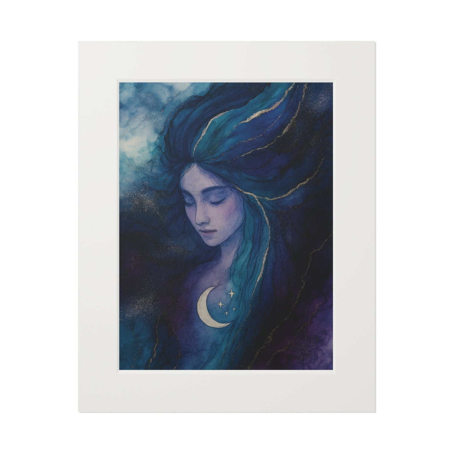 Moon Goddess -Fine Art Prints - Goddess Series Alcohol Ink Style Passepartout Paper Frame