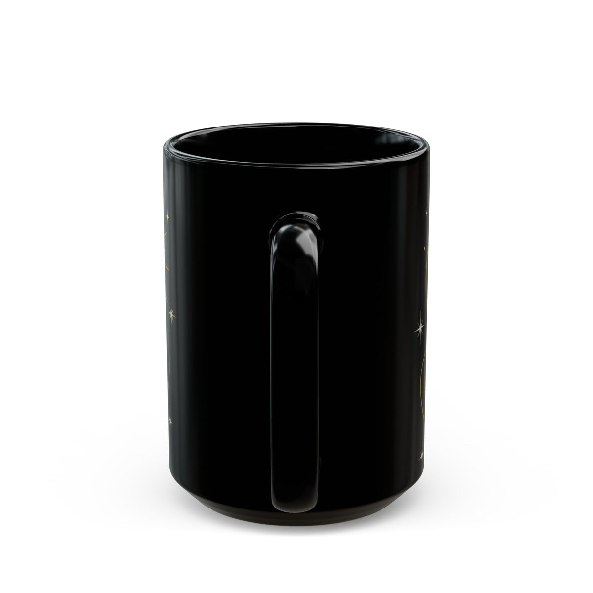 Astrology Sun & Stars Black Mug — Gold Celestial Coffee Cup (11oz/15oz)