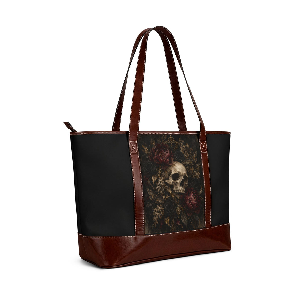 Gothic Rose Skull Tote Handbag — Velvet Mourning