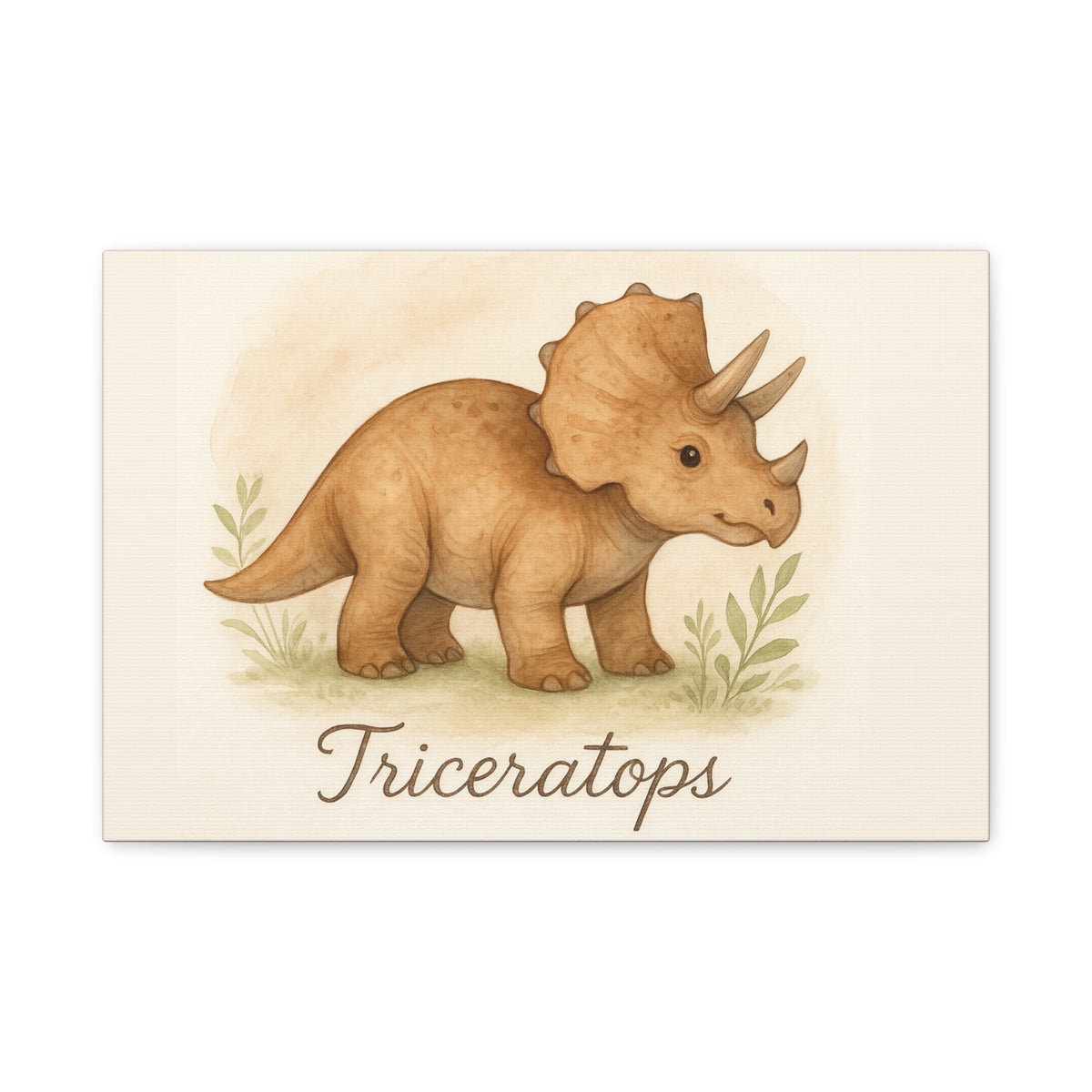 Triceratops Canvas Wall Art — Cute Nursery Dinosaur Print