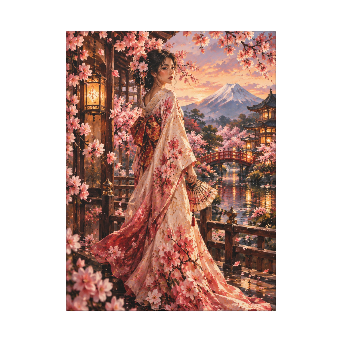 Japanese Cherry Blossom Geisha Canvas Wall Art-Madam Butterfly