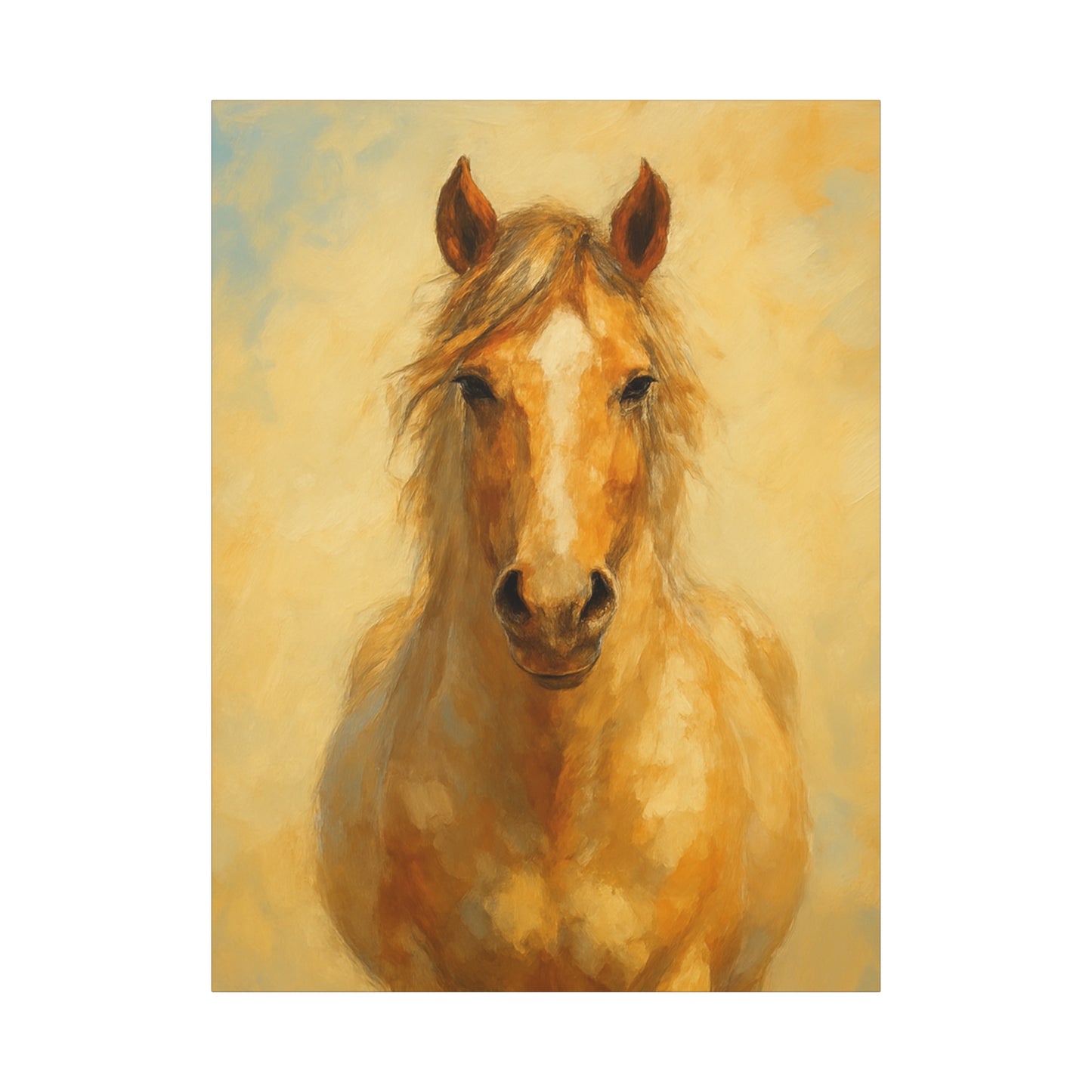 Retrato de caballo dorado en lienzo - Cuadro decorativo mate estirado