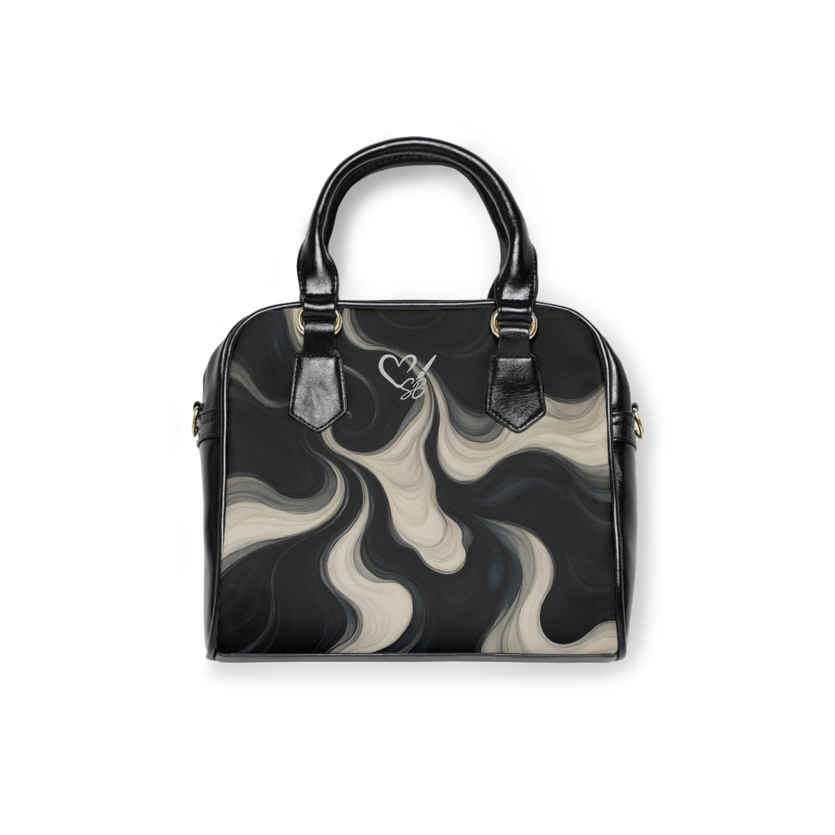 Marble Swirl Shoulder Handbag — Black & Cream Abstract Pattern