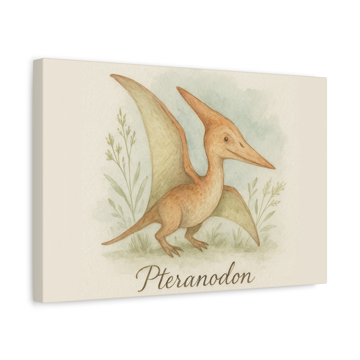 Pteranodon Canvas Wall Art — Whimsical Watercolor Dinosaur Nursery Print