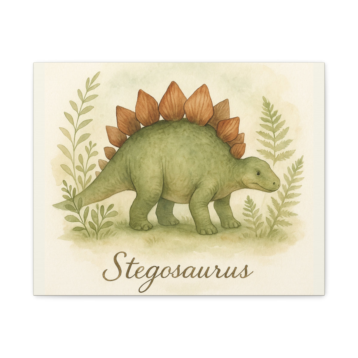 Stegosaurus Canvas Wall Art — Watercolor Dino Print for Nursery & Kids’ Room
