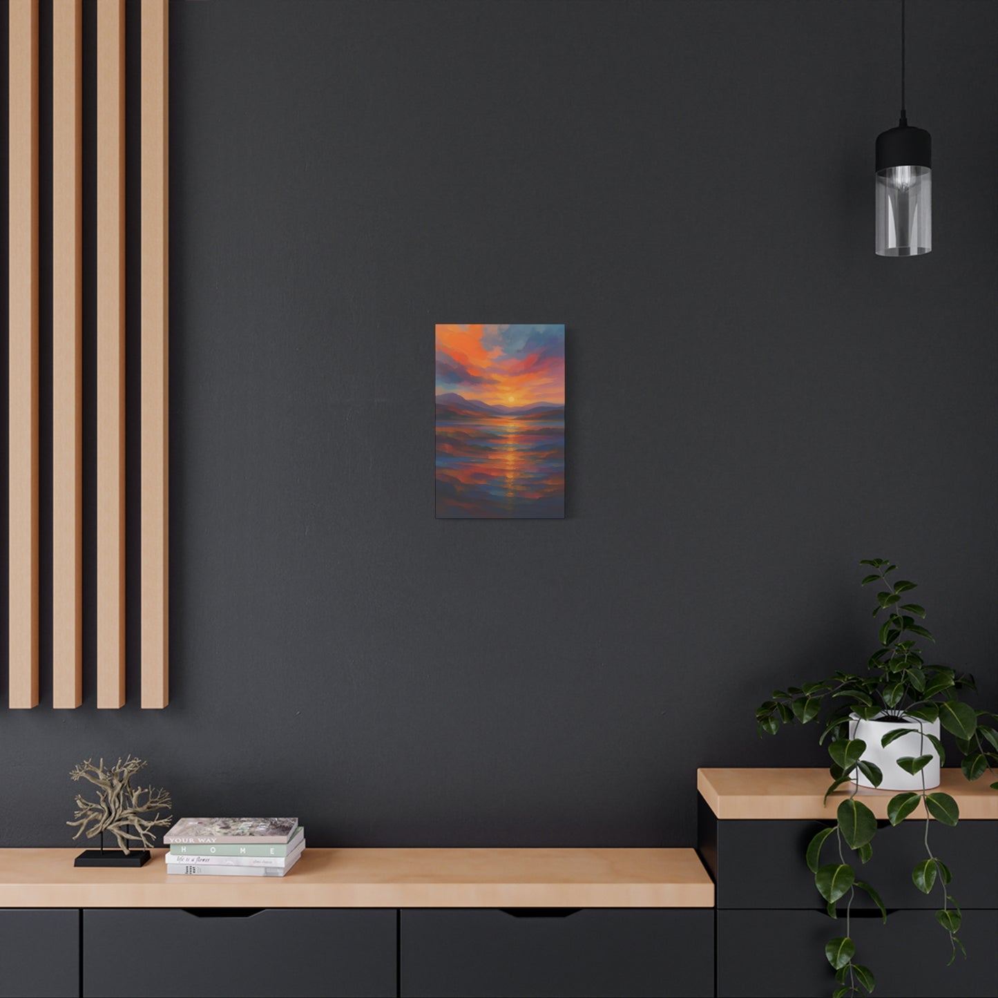 Lienzo Mate Estampado Puesta de Sol Reflejo — Vibrante Arte de Pared de Paisaje Oceánico