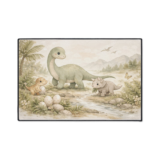 Dinosaur Nursery Area Rug — Vintage Pastel Brachiosaurus & Friends Playroom Decor