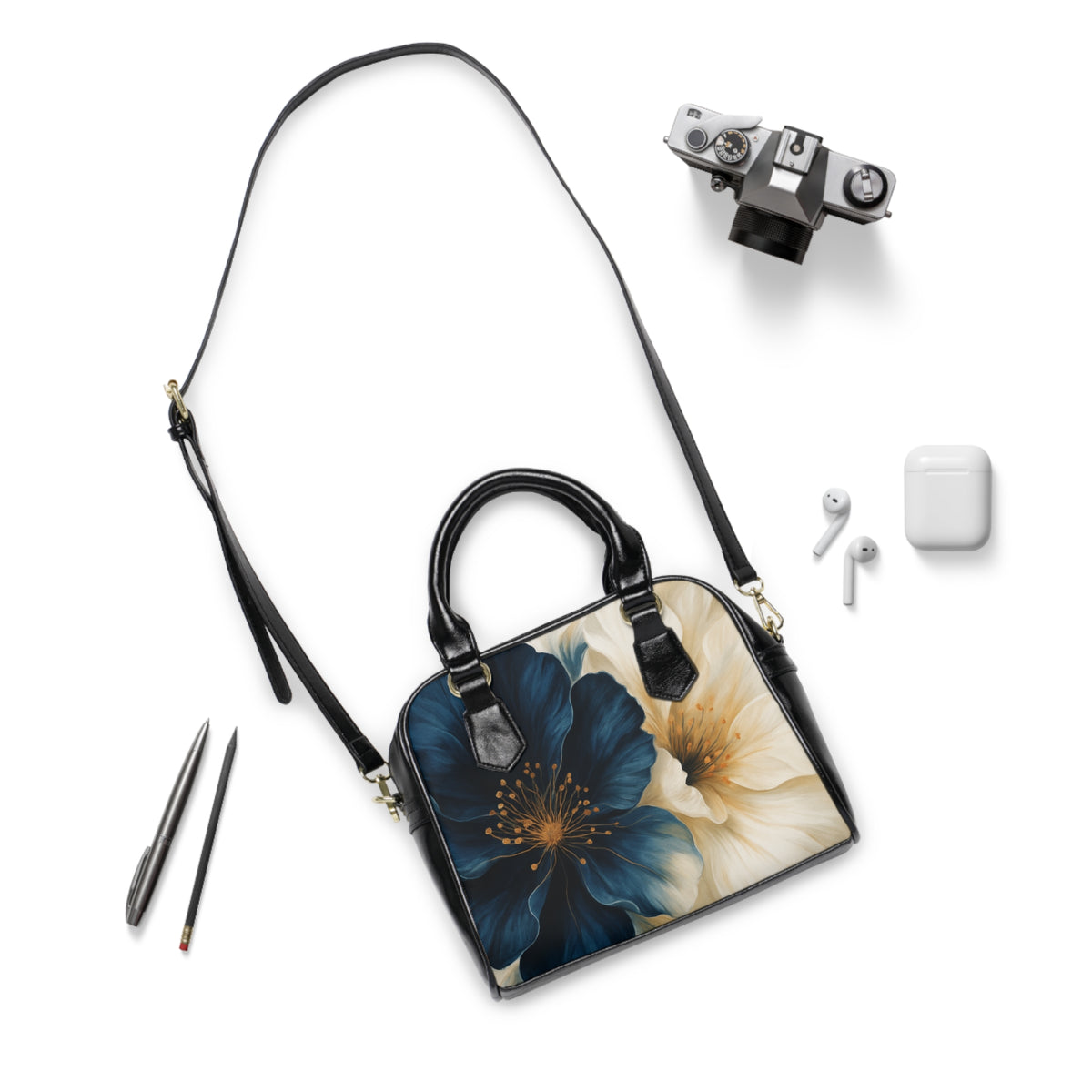Stella Midnight Bloom | Blue & Cream Floral Shoulder Handbag