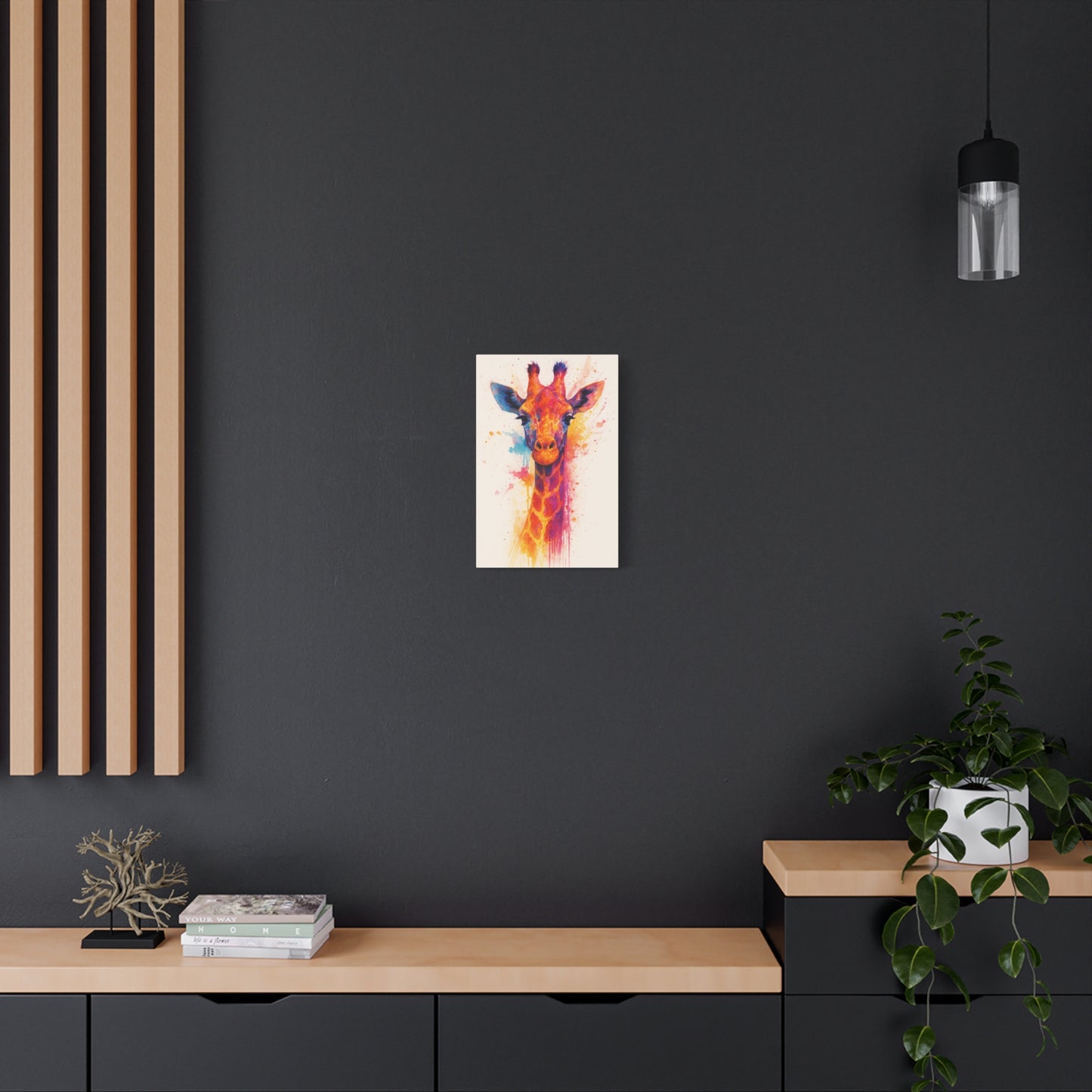Lámina de lienzo de jirafa en acuarela colorida — Vibrante arte de pared de animales