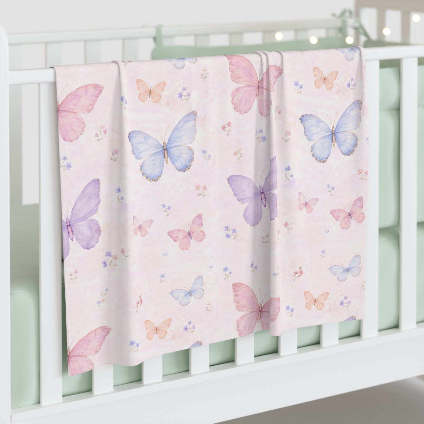 Butterfly (M) Baby Swaddle Blanket — Pastel Pink Floral Newborn Wrap