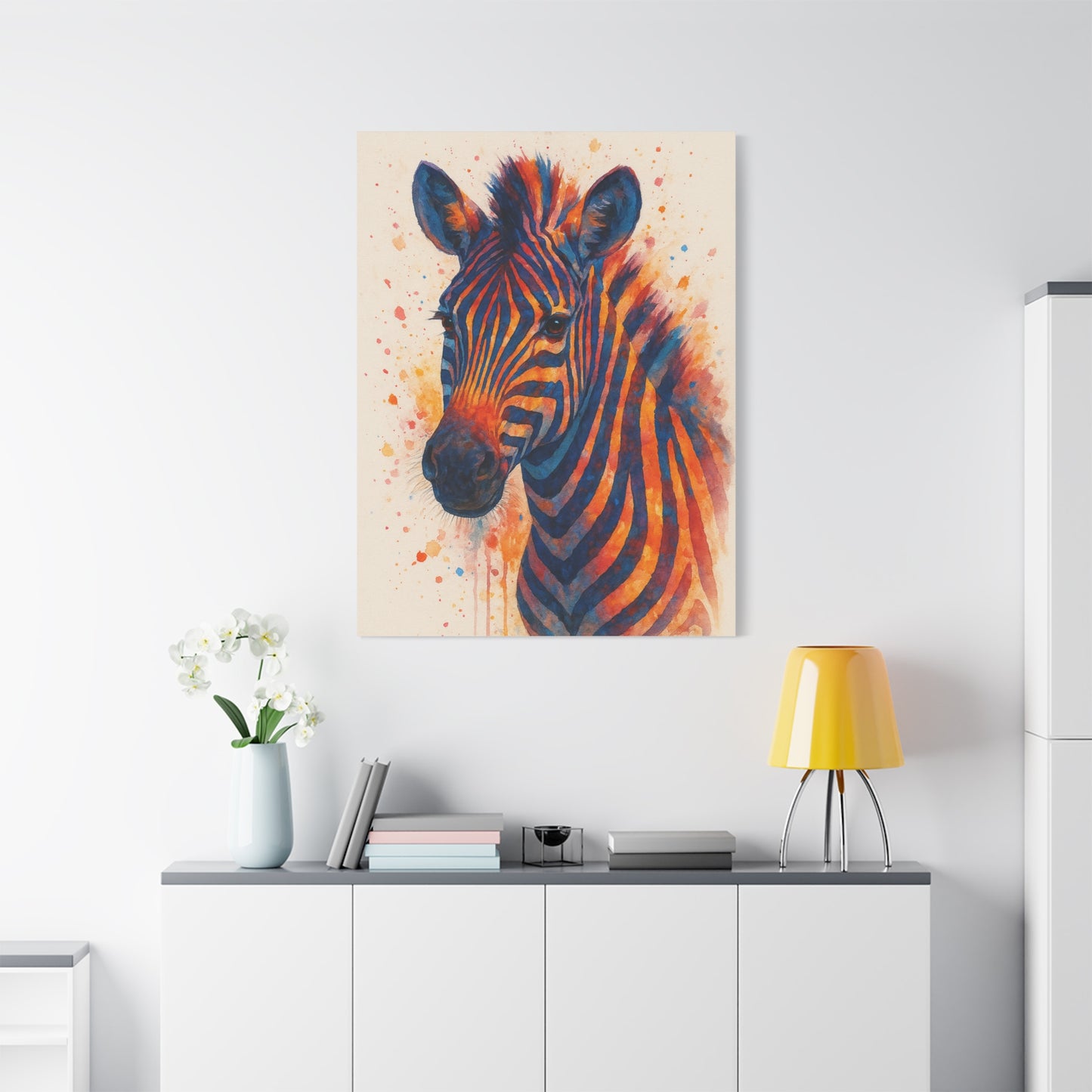 Zebra-Bold Colorful Abstract Animal Acrylic Ink Matte Canvas (Stretched)