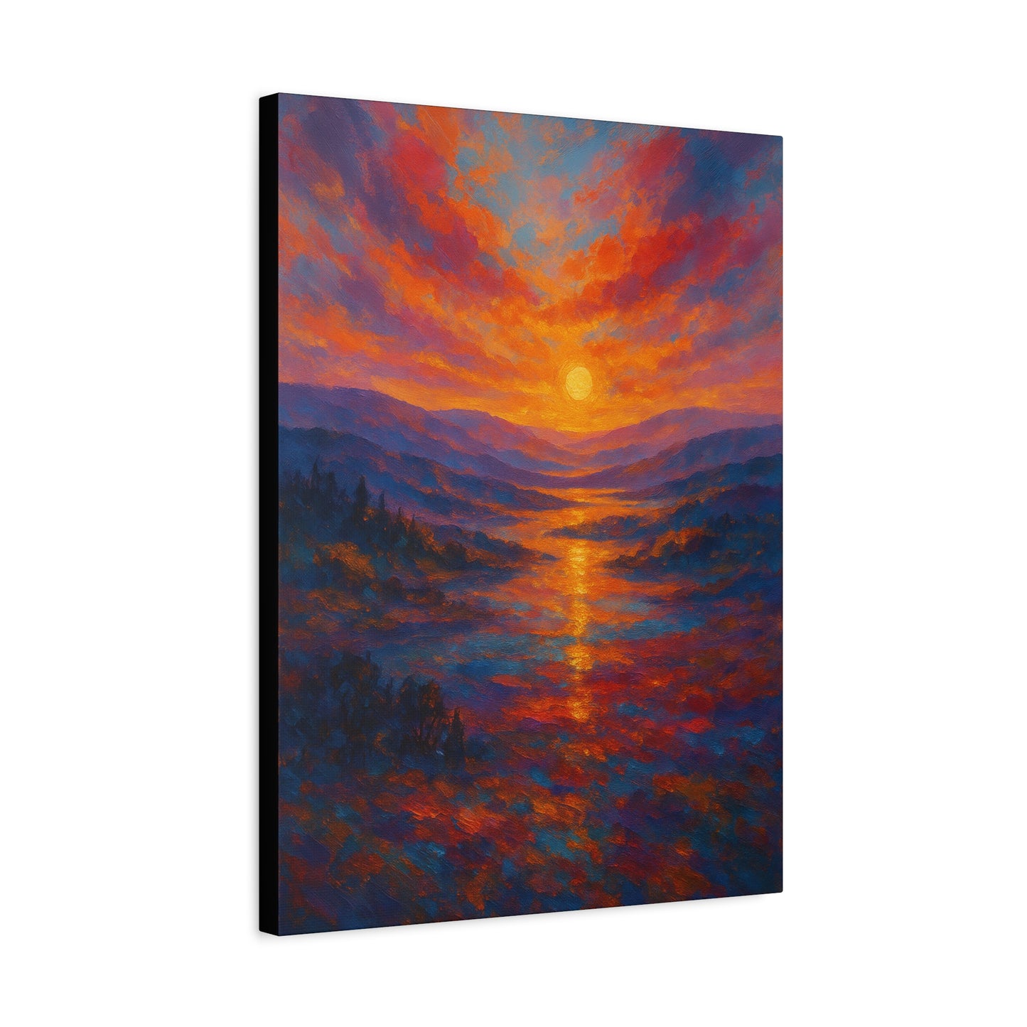Sunset Over Mountains Canvas Wall Art — Vibrant Sunset Landscape Matte Canvas