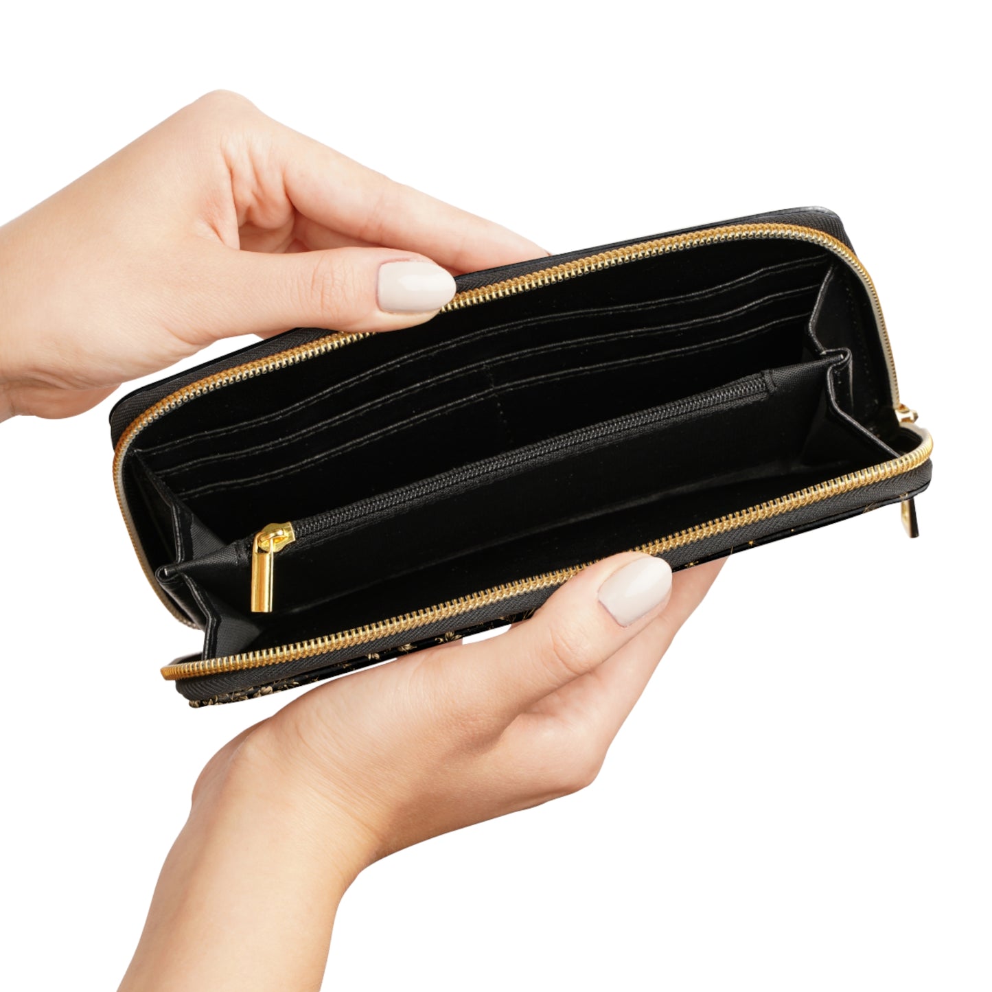 Cartera con cremallera Eclipse Noir — Cartera de mano con patrón gótico floral de murciélago para Halloween