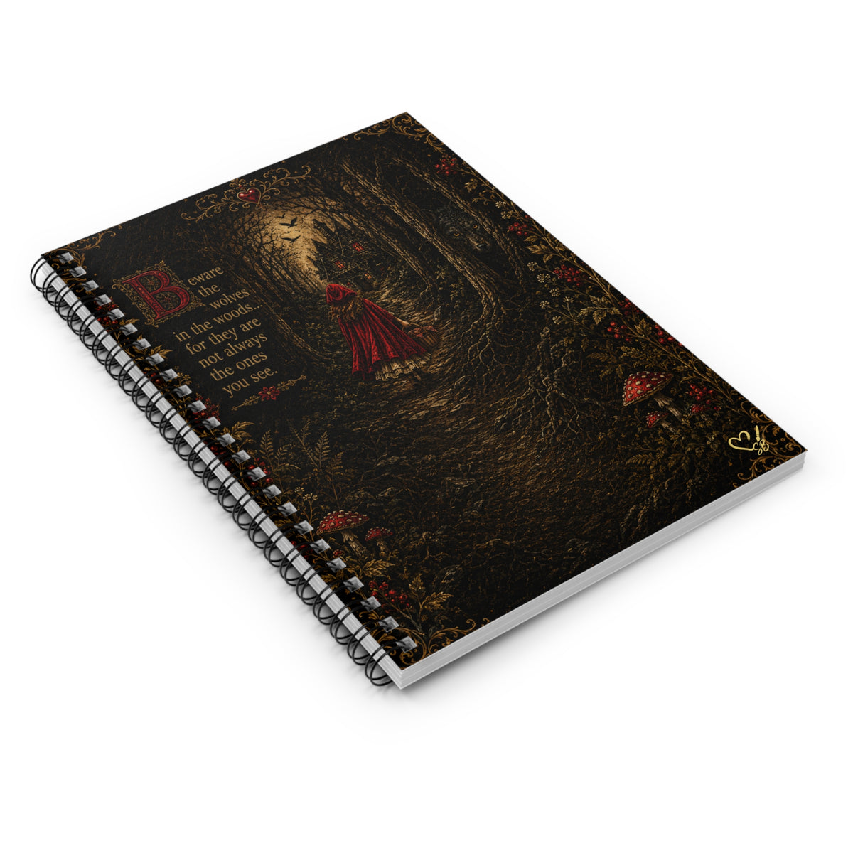 Red Riding Hood Forest Notebook — 'Beware the Wolves' Spiral Journal