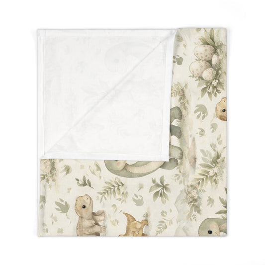 Dinosaur Nursery Baby Swaddle Blanket — Neutral Dino Print Muslin Swaddle