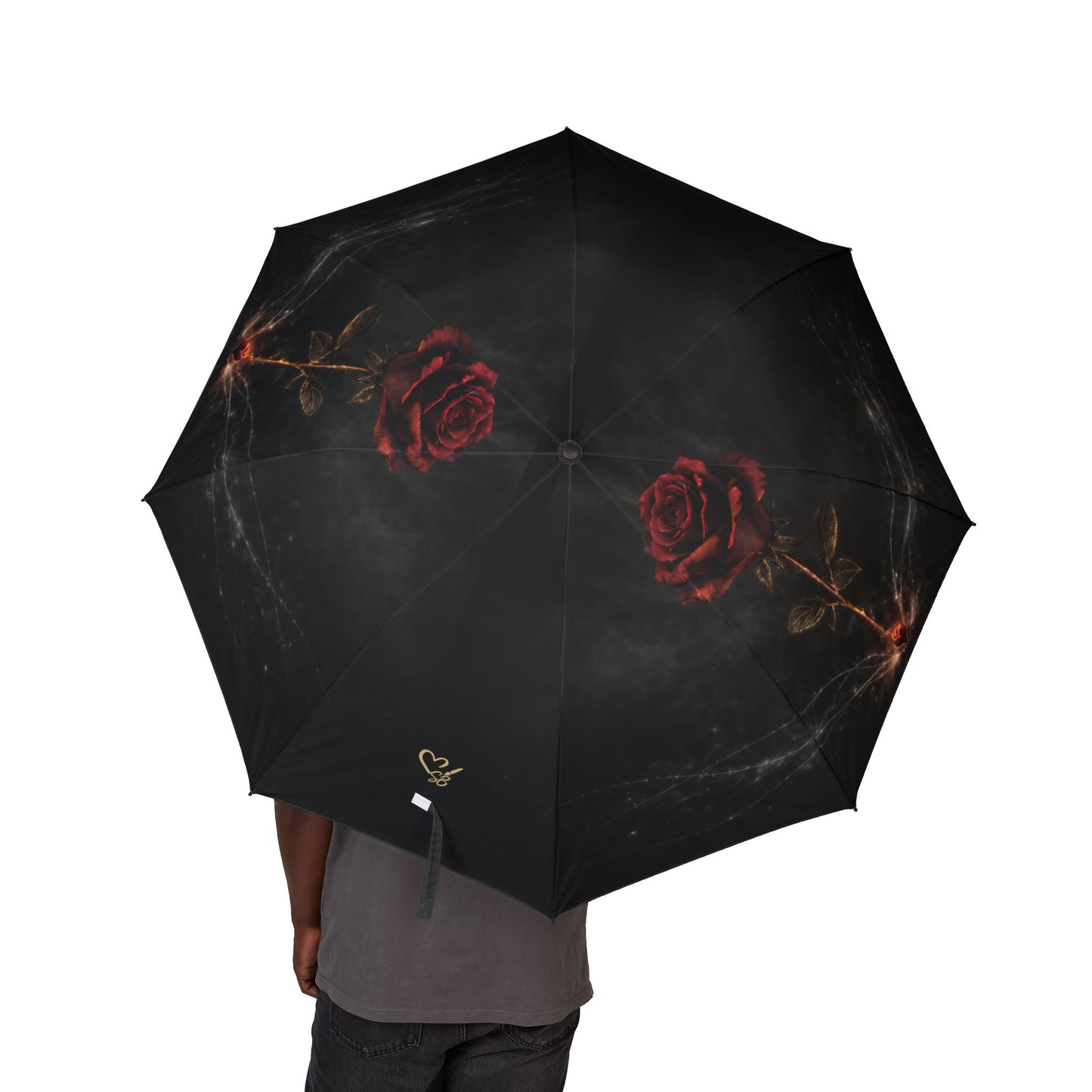 Paraguas Plegable Eternal Bloom — Paraguas Gótico de Lluvia con Rosa Roja Oscura (Semiautomático)
