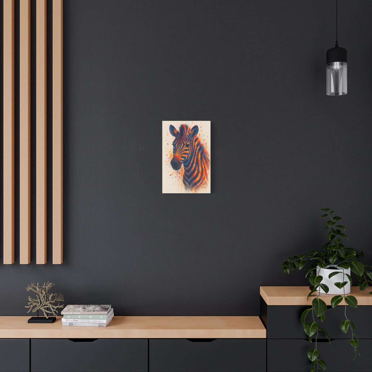 Zebra-Bold Colorful Abstract Animal Acrylic Ink Matte Canvas (Stretched)
