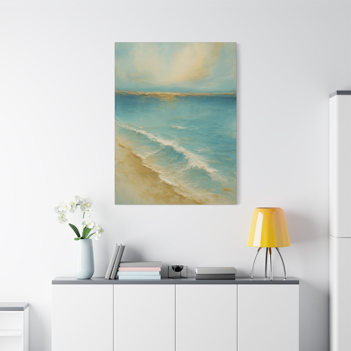Golden Horizon — Gold Coast Collection — Matte Canvas Wall Art — Ocean Beach Landscape, Stretched 1.25"