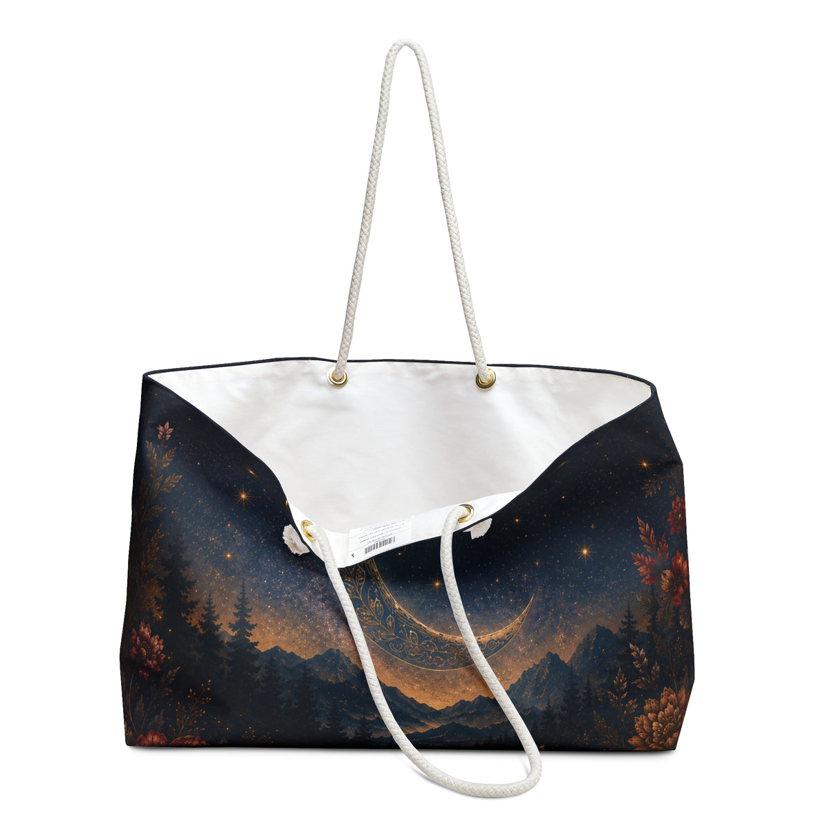 Moonlit Forest Weekender Bag — Crescent Moon Night Sky Travel Tote