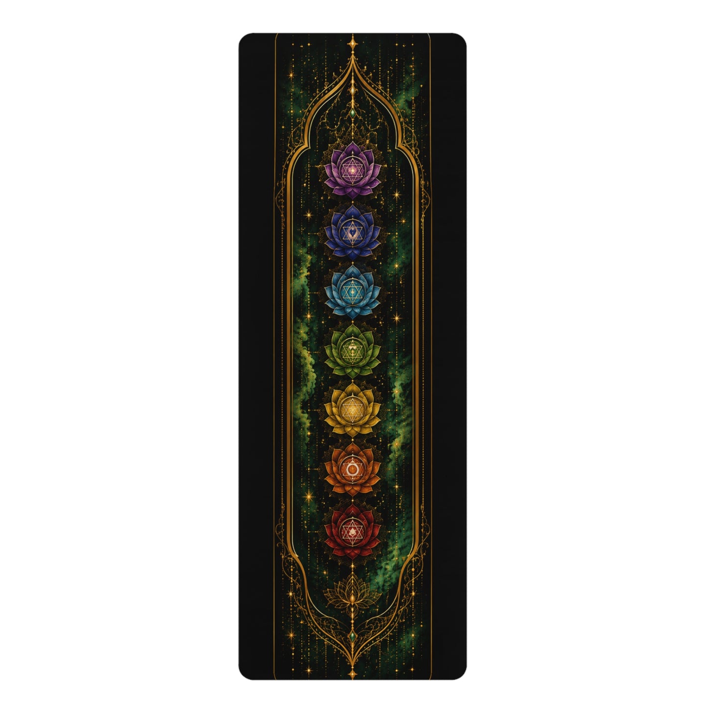Yoga Mat — Chakra Alignment Rubber Mat with Colorful 7 Chakra Lotus Design