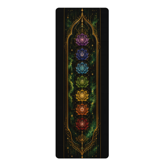 Yoga Mat — Chakra Alignment Rubber Mat with Colorful 7 Chakra Lotus Design