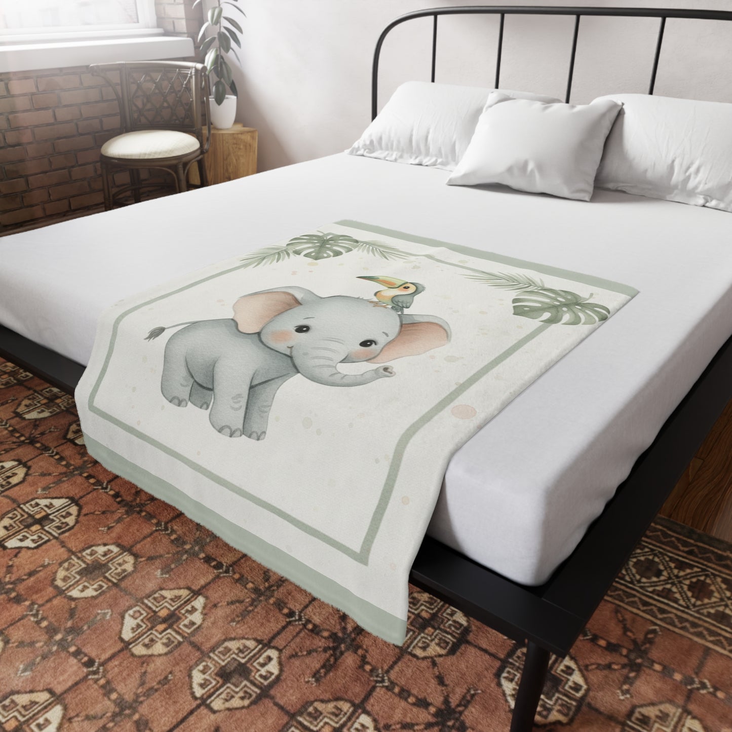 Baby Elephant 2- Baby Safari Plush Blanket -Coordinates with Baby Safari nursery items Baby