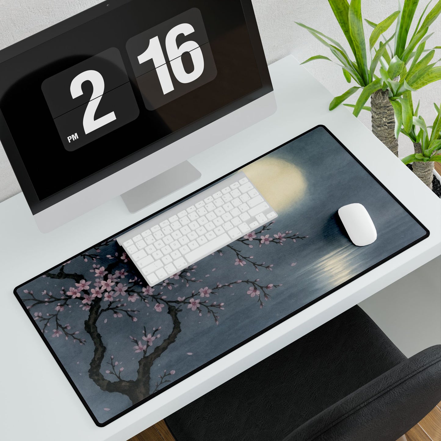 Cherry Blossom and Moon — Echoes of the Masters — Desk Mat for Home & Office