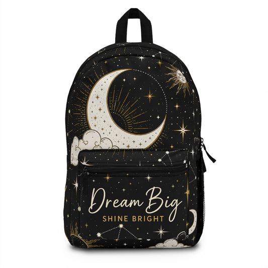Dream Big Moon Backpack Dark Bag— Celestial Stars 'Dream Big Shine Bright' School Bag