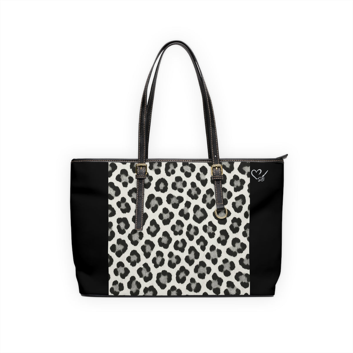Bolso de hombro de piel sintética negra y leopardo de las nieves
