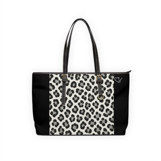 Snow Leopard and Black -PU Leather Shoulder Bag