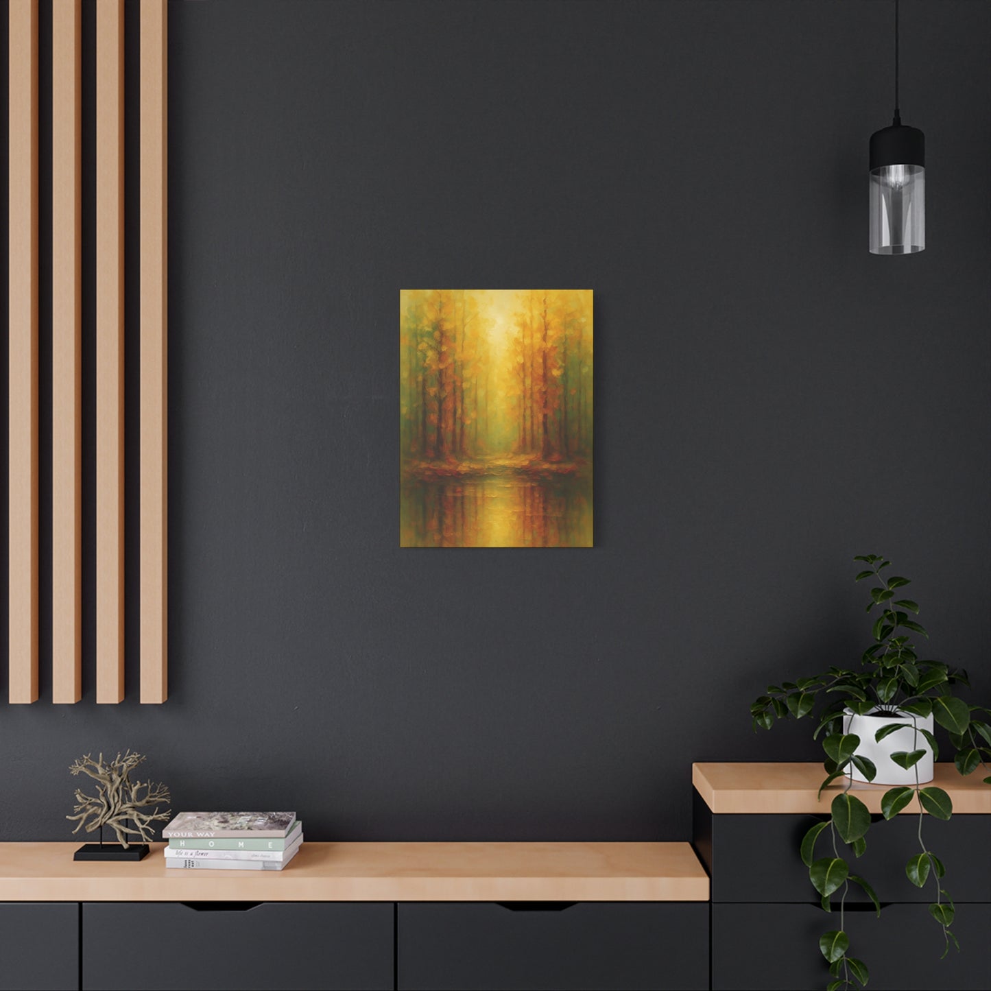 Lienzo Mate para Pared con Reflejo de Bosque Dorado