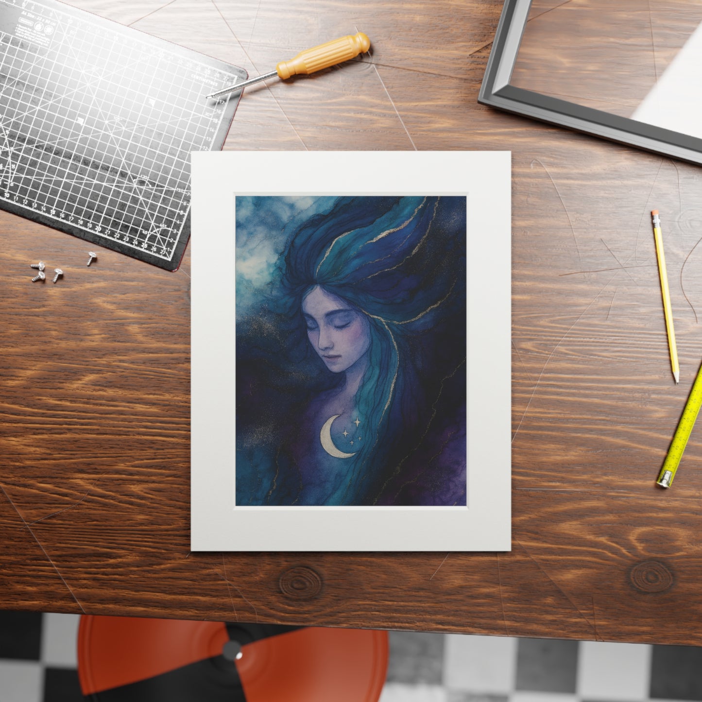 Moon Goddess -Fine Art Prints - Goddess Series Alcohol Ink Style Passepartout Paper Frame
