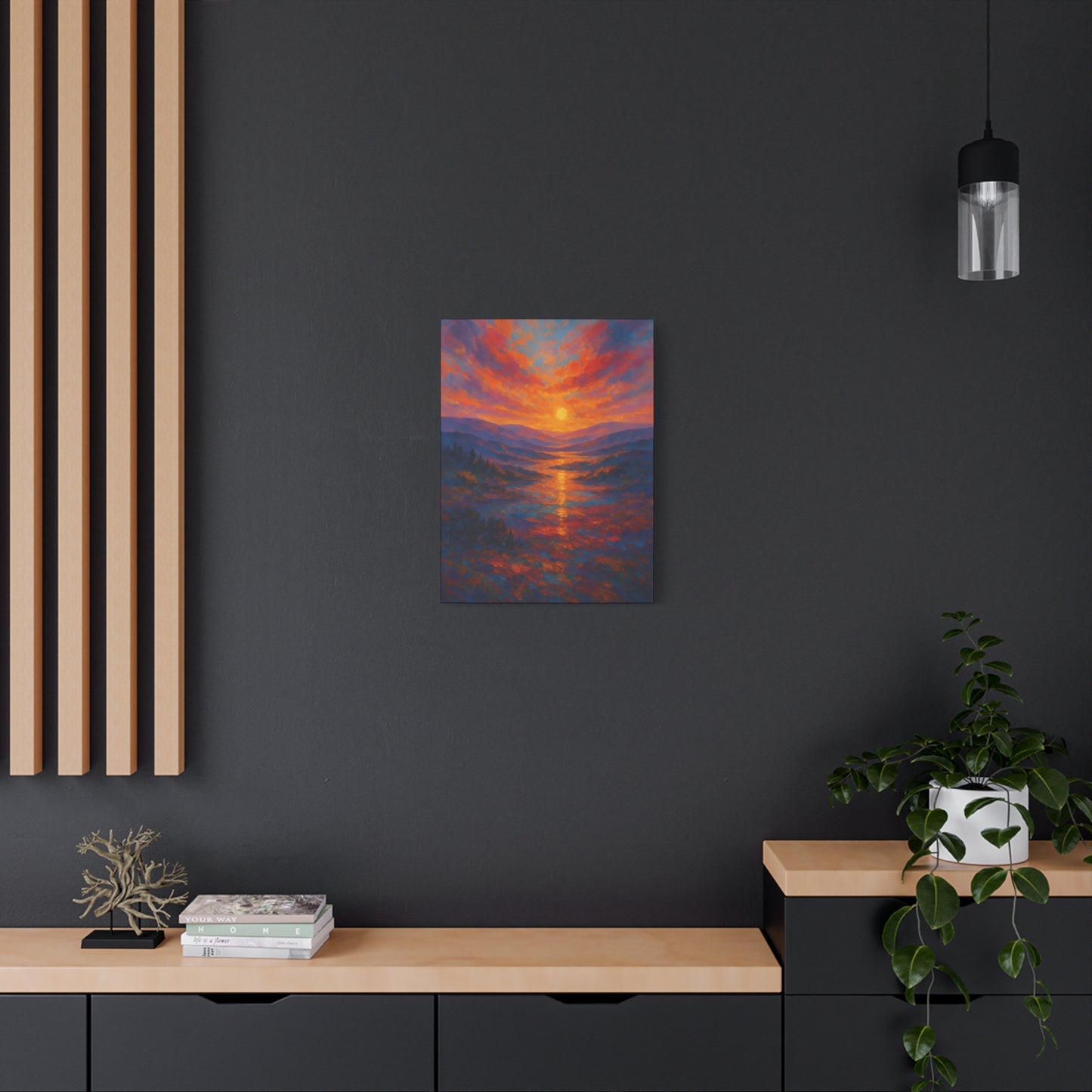 Sunset Over Mountains Canvas Wall Art — Vibrant Sunset Landscape Matte Canvas