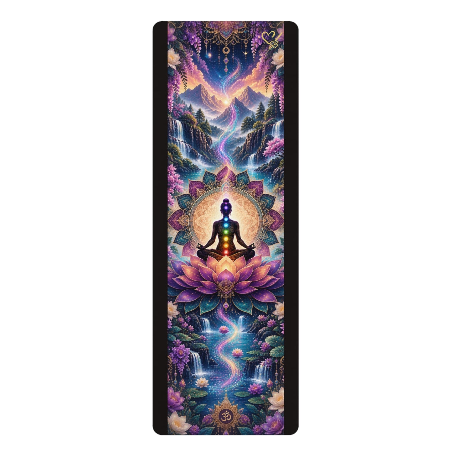 Chakra Lotus Meditation Rubber Yoga Mat — Psychedelic Mountain Serenity Design