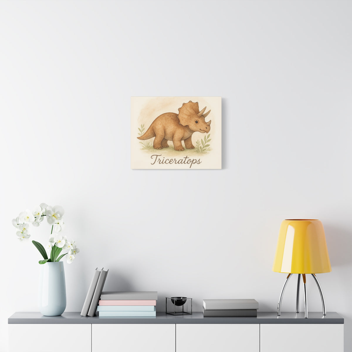 Triceratops Canvas Wall Art — Cute Nursery Dinosaur Print