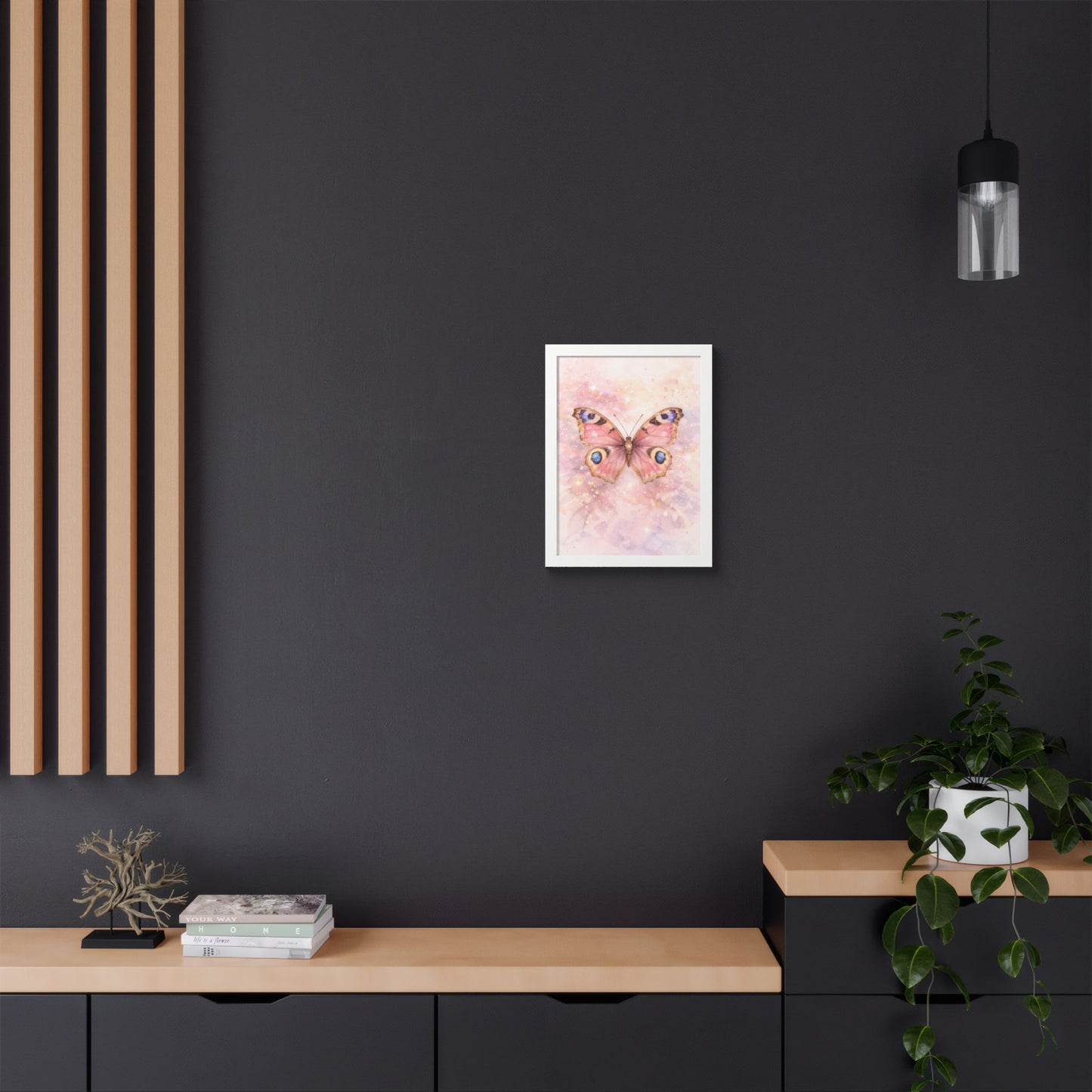 Póster Enmarcado Mariposa Rosa — Arte Mural en Acuarela para Cuarto de Bebé y Dormitorio