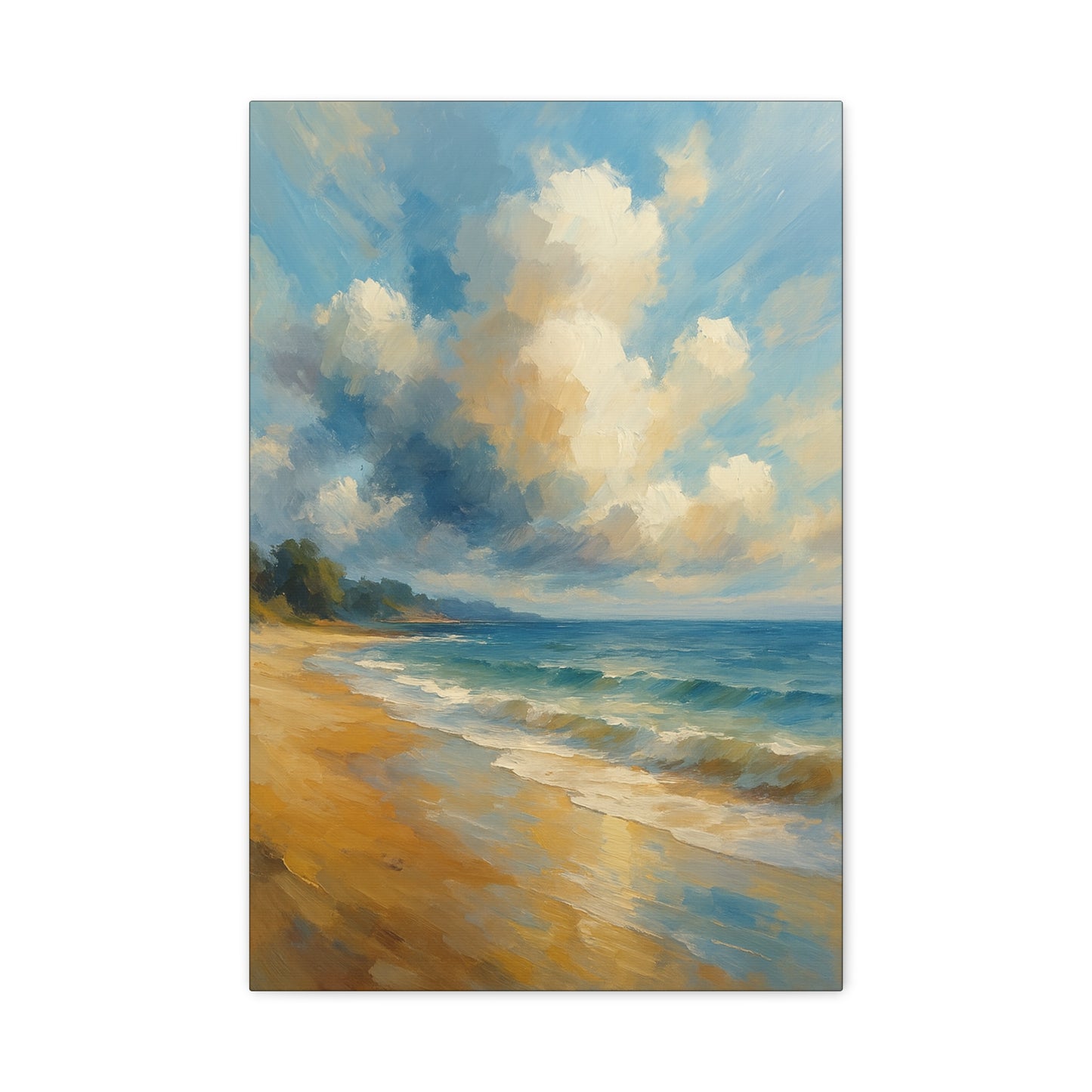 Lienzo de pared con paisaje marino costero — Cuadro de playa tranquila, mate tensado