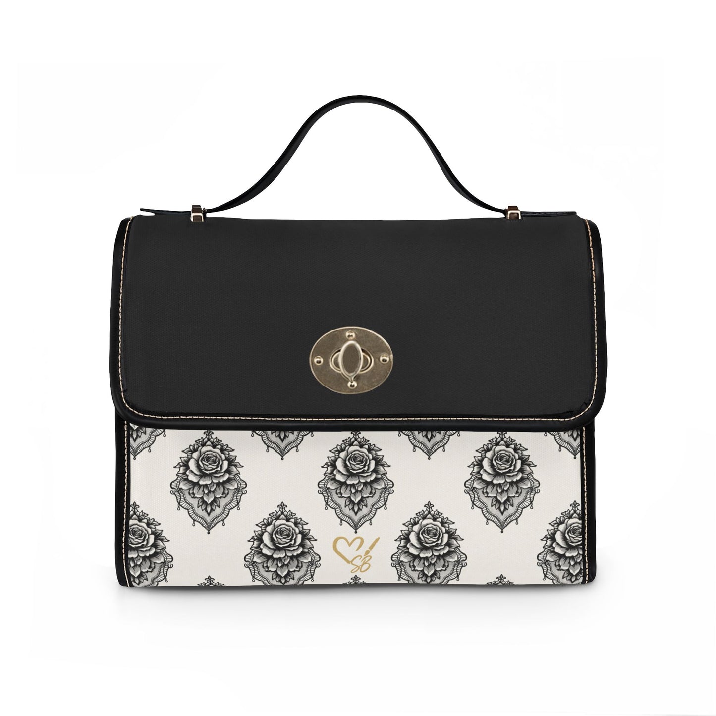 Veiled Rose Nior-Canvas Satchel Bag – Black & White Damask Waterproof Crossbody