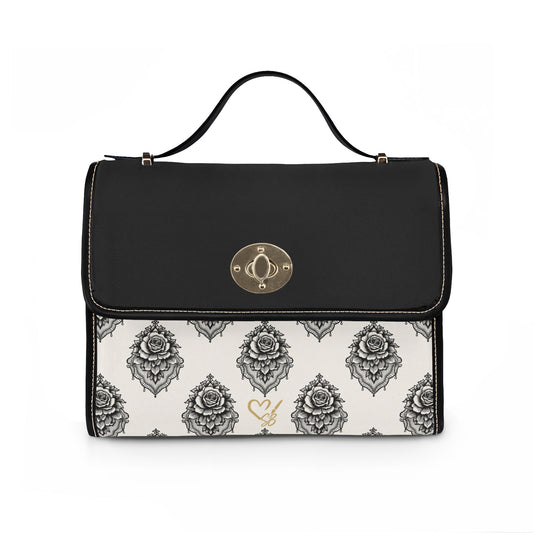 Bolso bandolera de lona impermeable Veiled Rose Nior - Damasco blanco y negro