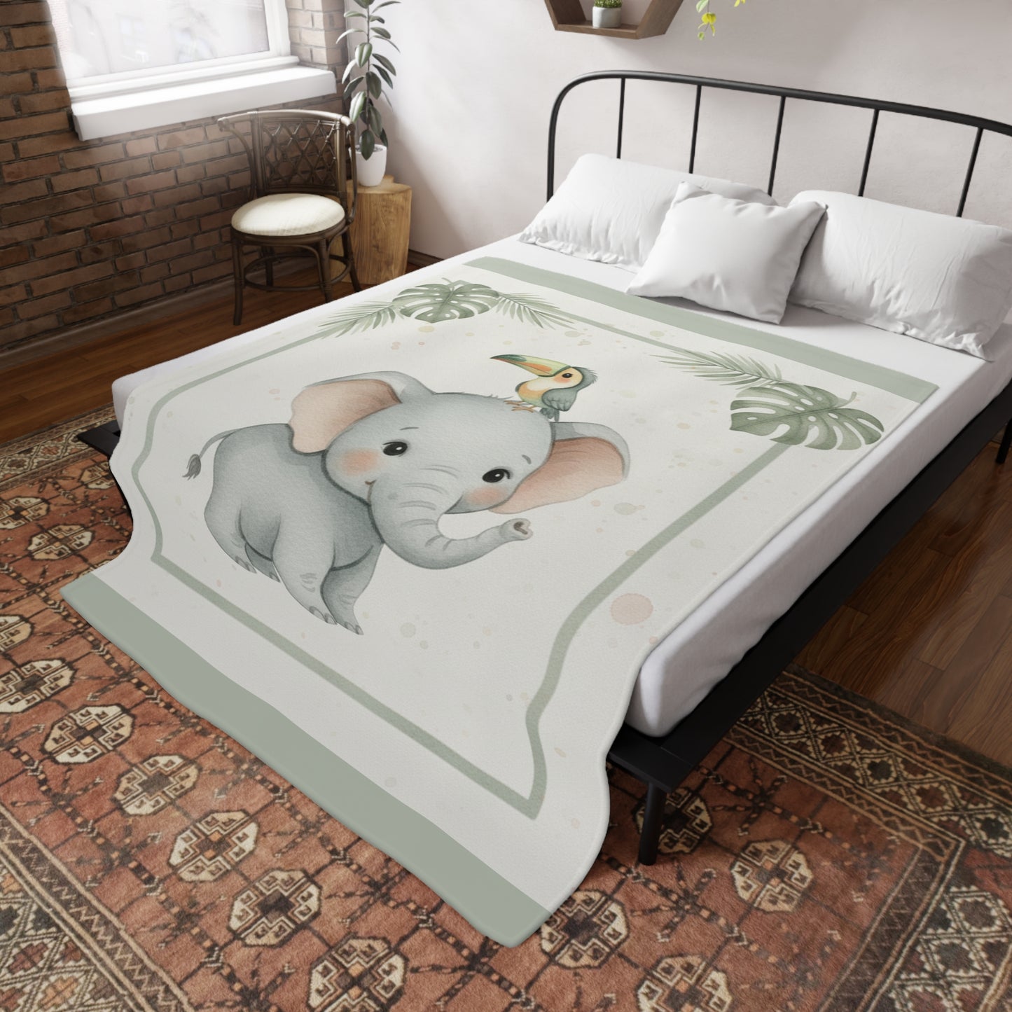 Baby Elephant 2- Baby Safari Plush Blanket -Coordinates with Baby Safari nursery items Baby