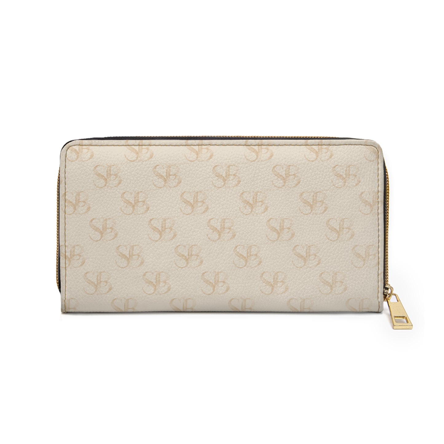 Sand- SB Monogram Zip Wallet — Cream Designer Pattern Zipper Wallet