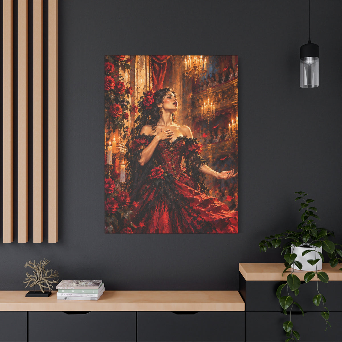 Romantic Victorian Woman in Red Gown Matte Canvas Wall Art-Carmen, the Last Note