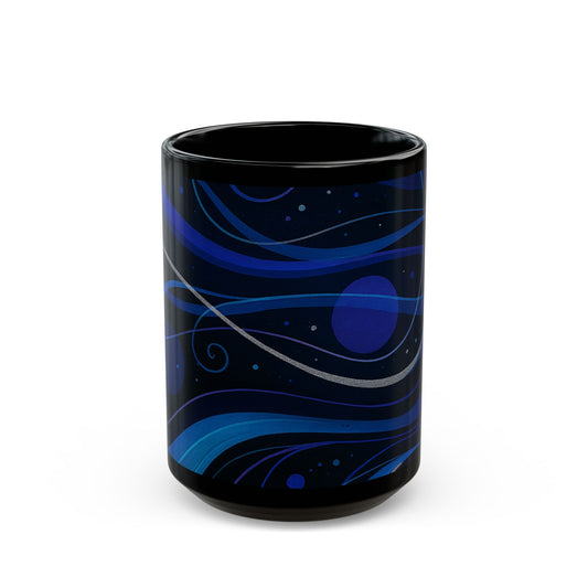 Midnight Bloom-Soulful Collection-Black Ceramic Mug —Swirl Coffee Cup (11oz & 15oz)