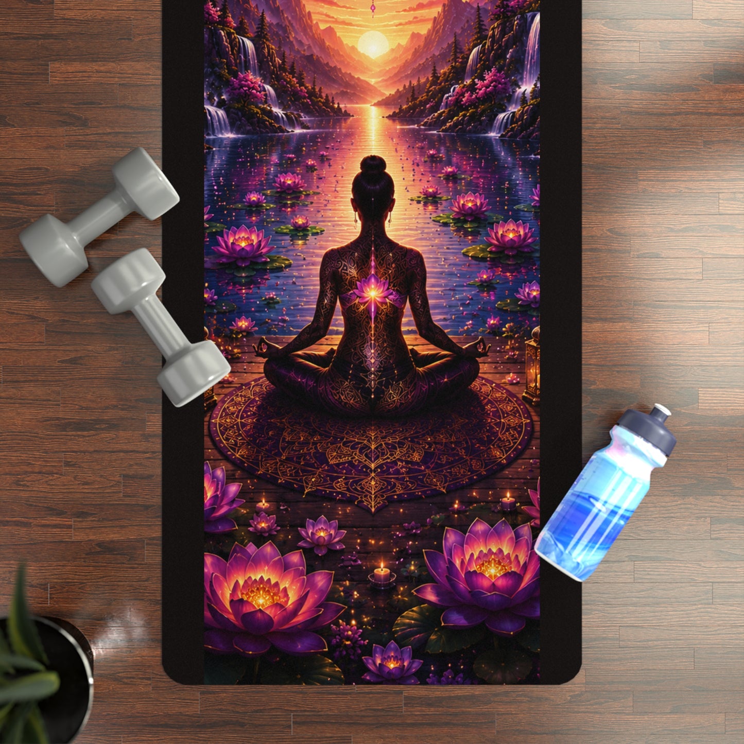 Meditation Sunrise Yoga Mat — Spiritual Lotus Rubber Mat for Mindfulness & Meditation