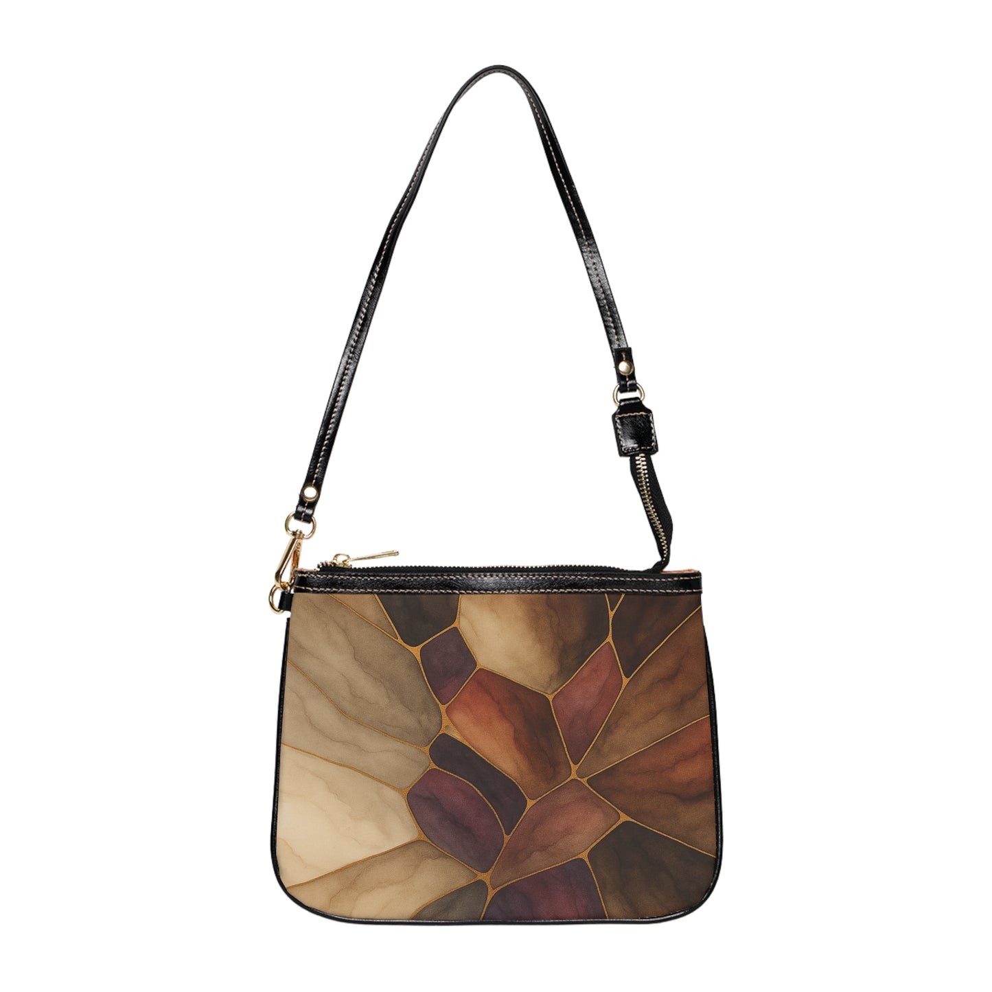 Sienna Artisan Luxe small shoulder bag back view – earthtone stained glass floral print compact crossbody by the Soulful Brush
