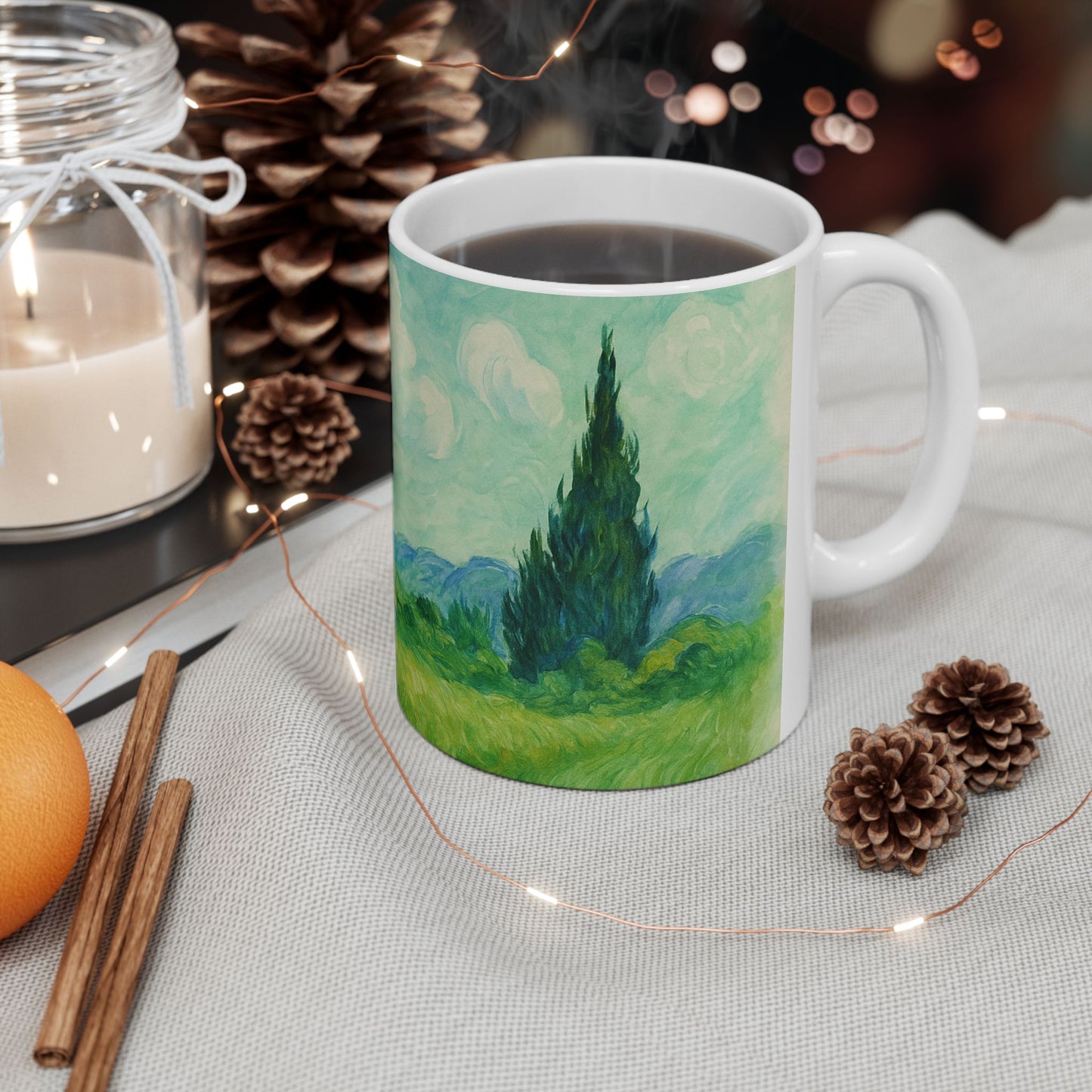 Taza de cerámica Van Gogh Paisaje-Ecos de los Maestros- — Taza de café con prado sereno y cielo (11oz, 15oz)