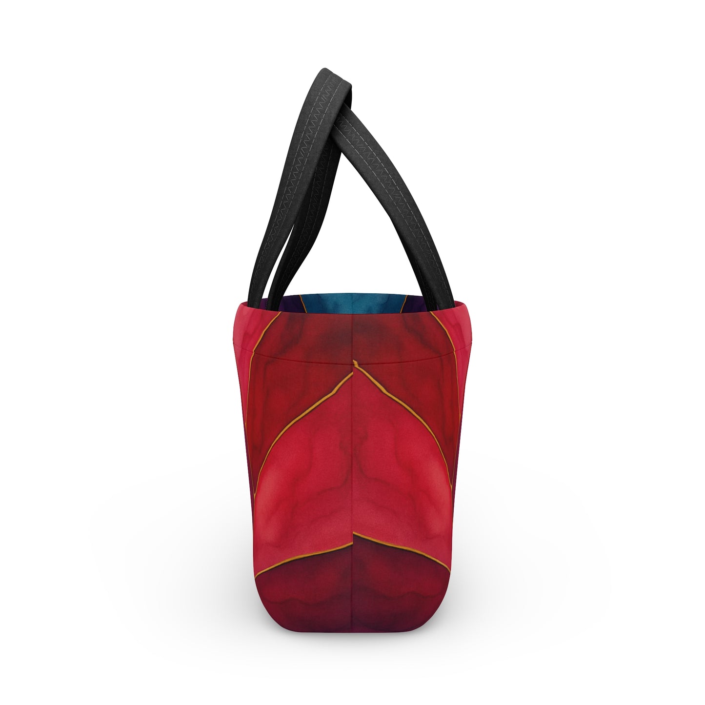 Shelby Artisan Luxe insulated lunch bag right side view – vibrant jewel-tone stained glass print lunch tote by the Soulful Brush
